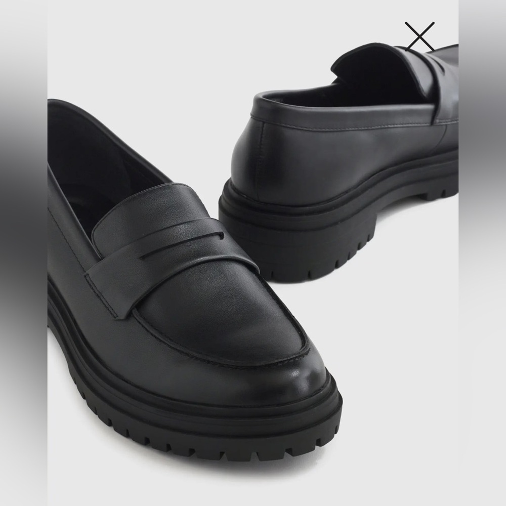NIB Quince Italian Leather Lug Sole Loafer Black Size Women's 10 - Picture 2 of 13